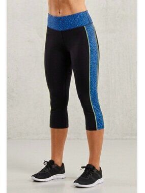 Xersion Capri Leggings Black Blue Drawstring Hidden Zipper Activewear Athleisure